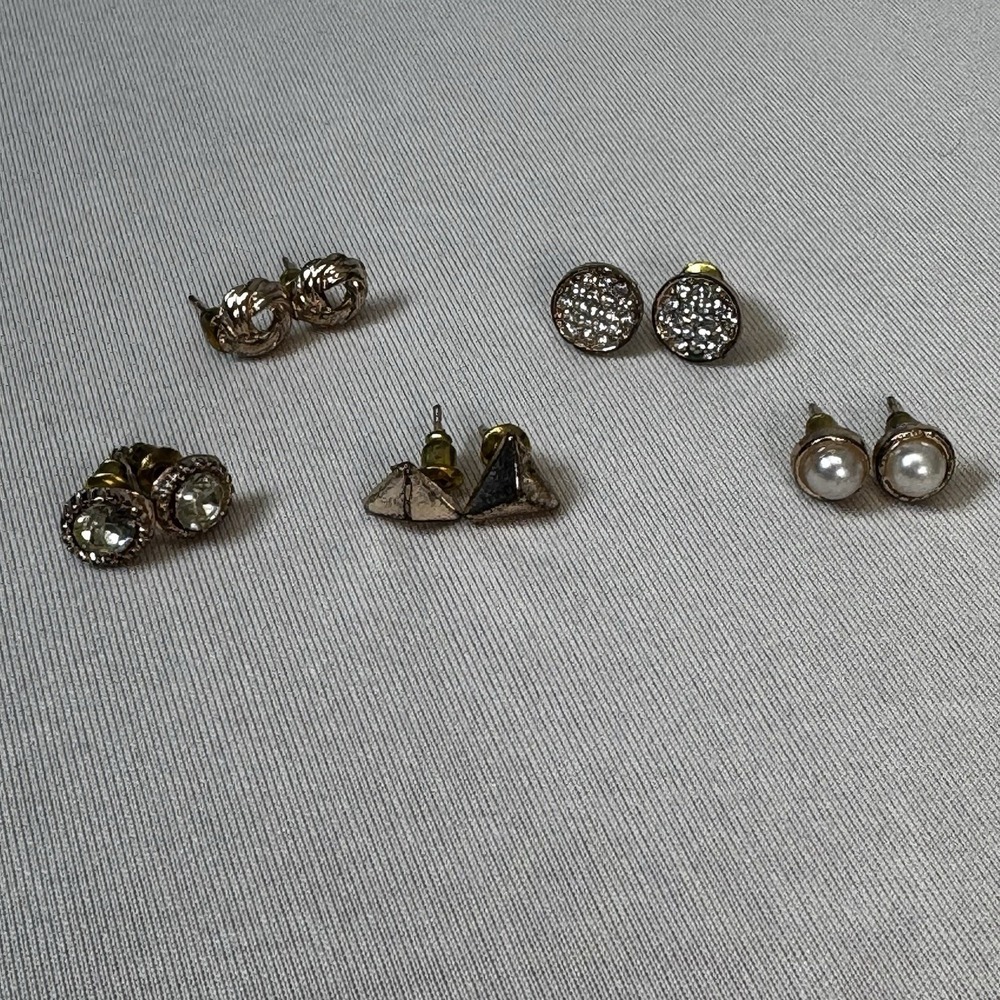 Lot Of 5 Pairs Of Rose Gold Tone Stud Earrings
